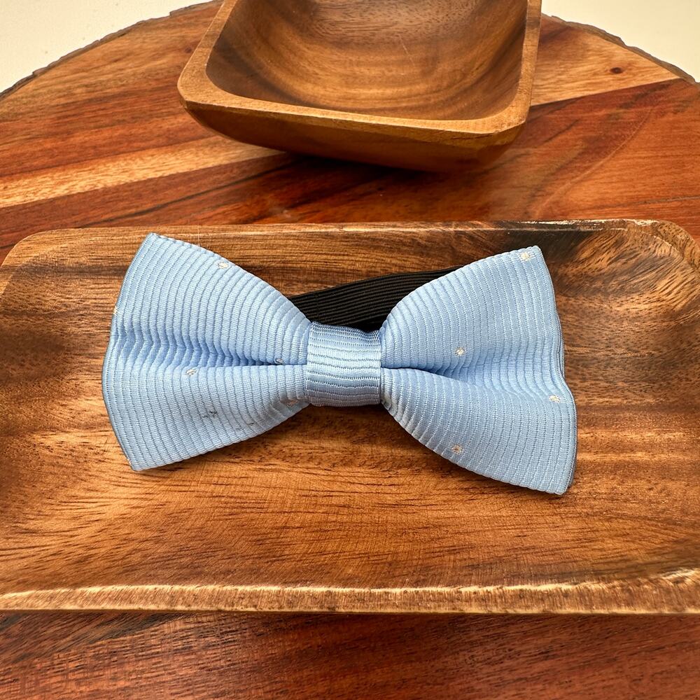 New Handmade Bow Tie Light Blue Silver Adjustable Stretch Elastic Gift Formal